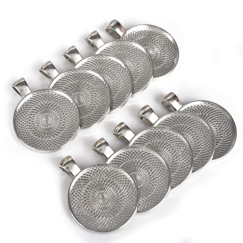 LANBEIDE 40 Pcs Silver Pendant Trays with 40 Pcs Clear Glass Cabochons - 1 Inch/25mm Round Bezels for Resin Craft, Photo Jewelry Making, Total 80 Pcs - Image 2